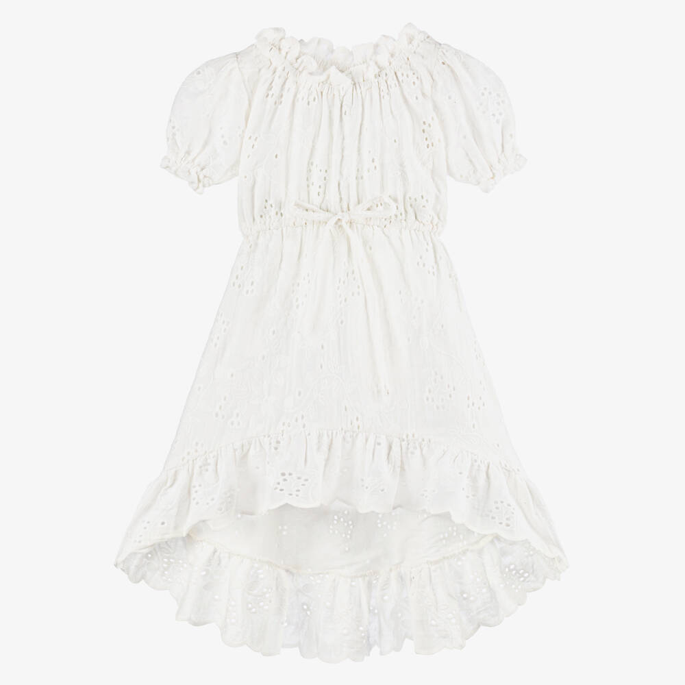 Olga Valentine-فستان برودري انجليز قطن لون أبيض للبنات | Childrensalon