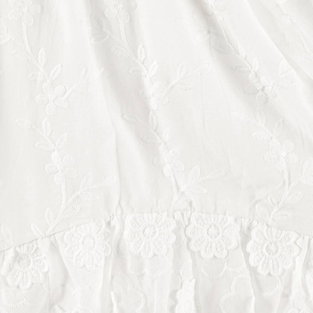 Olga Valentine-Girls White High-Low Dress with Floral Embroidery | Childrensalon