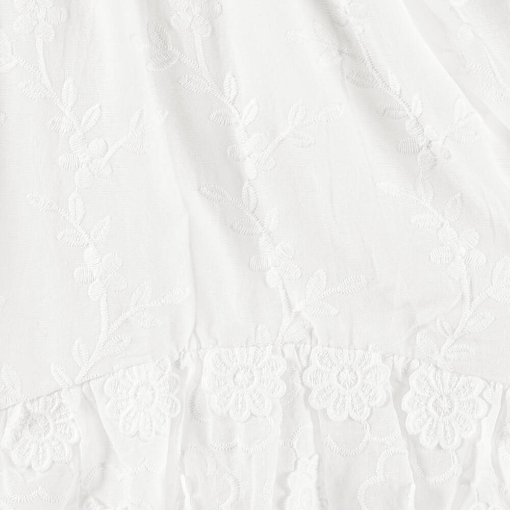 Olga Valentine-Girls White High-Low Dress with Floral Embroidery | Childrensalon