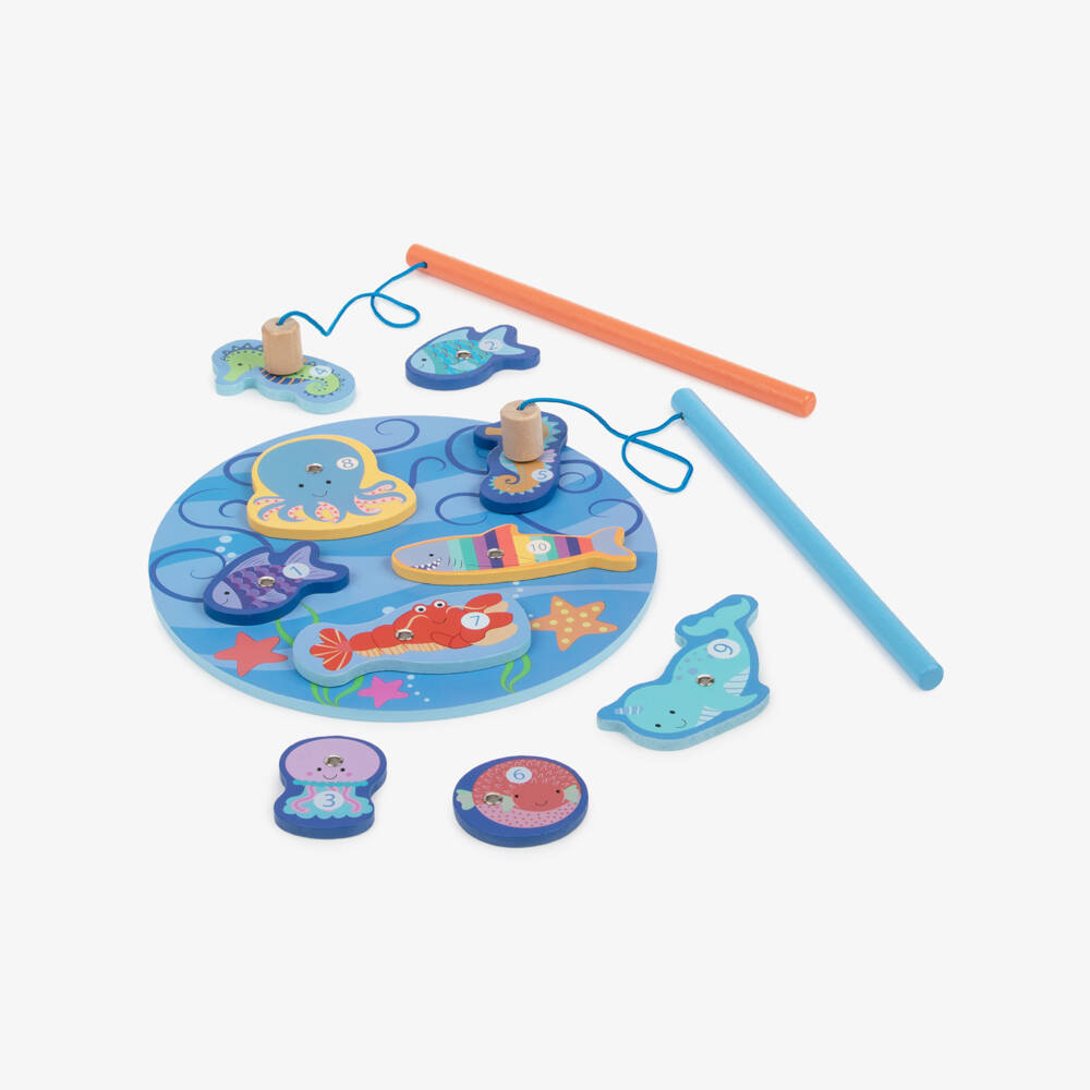 Orange Tree Toys-Blue Magnetic Wooden Fishing Game (18cm) | Childrensalon
