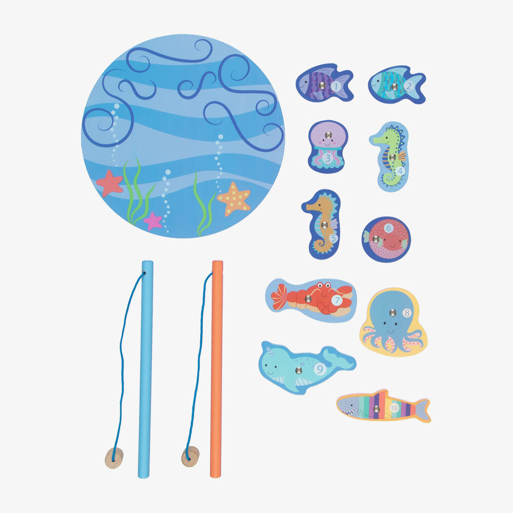 Orange Tree Toys-Blue Magnetic Wooden Fishing Game (18cm) | Childrensalon