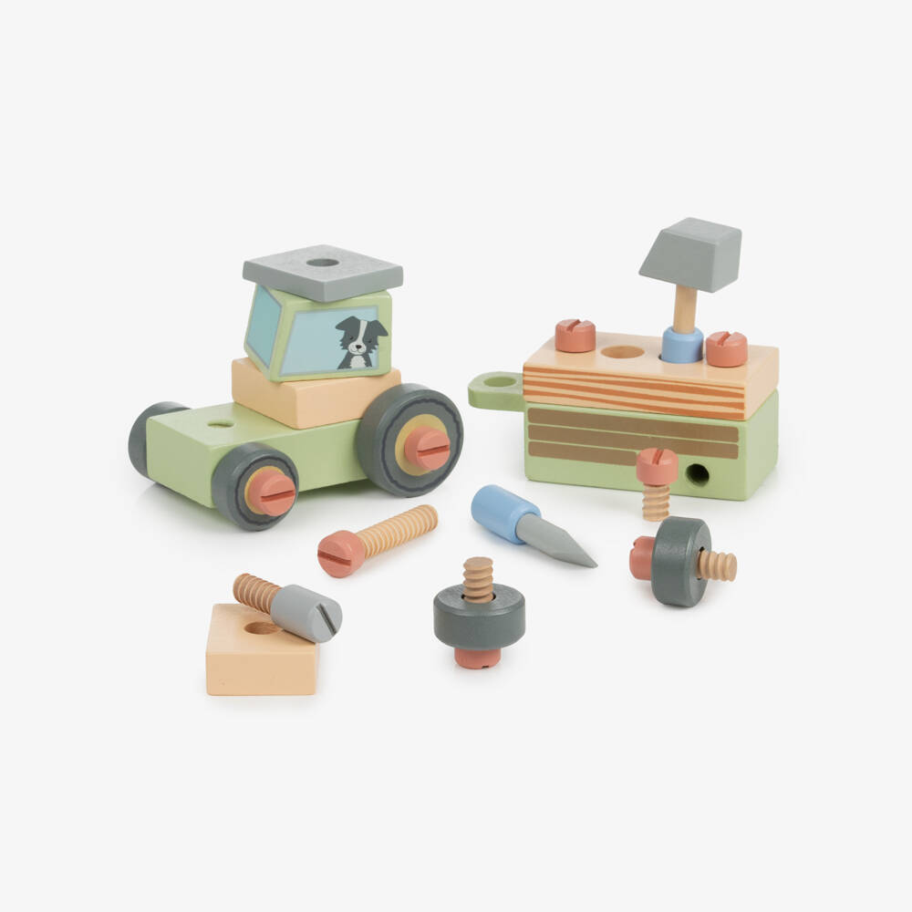 Orange Tree Toys-Green Wooden Buildable Tractor Toy (19cm) | Childrensalon