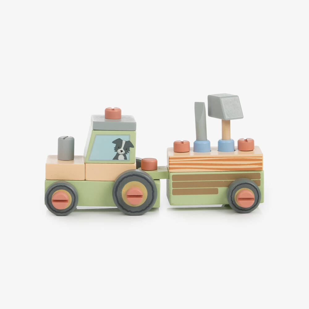 Orange Tree Toys-Green Wooden Buildable Tractor Toy (19cm) | Childrensalon