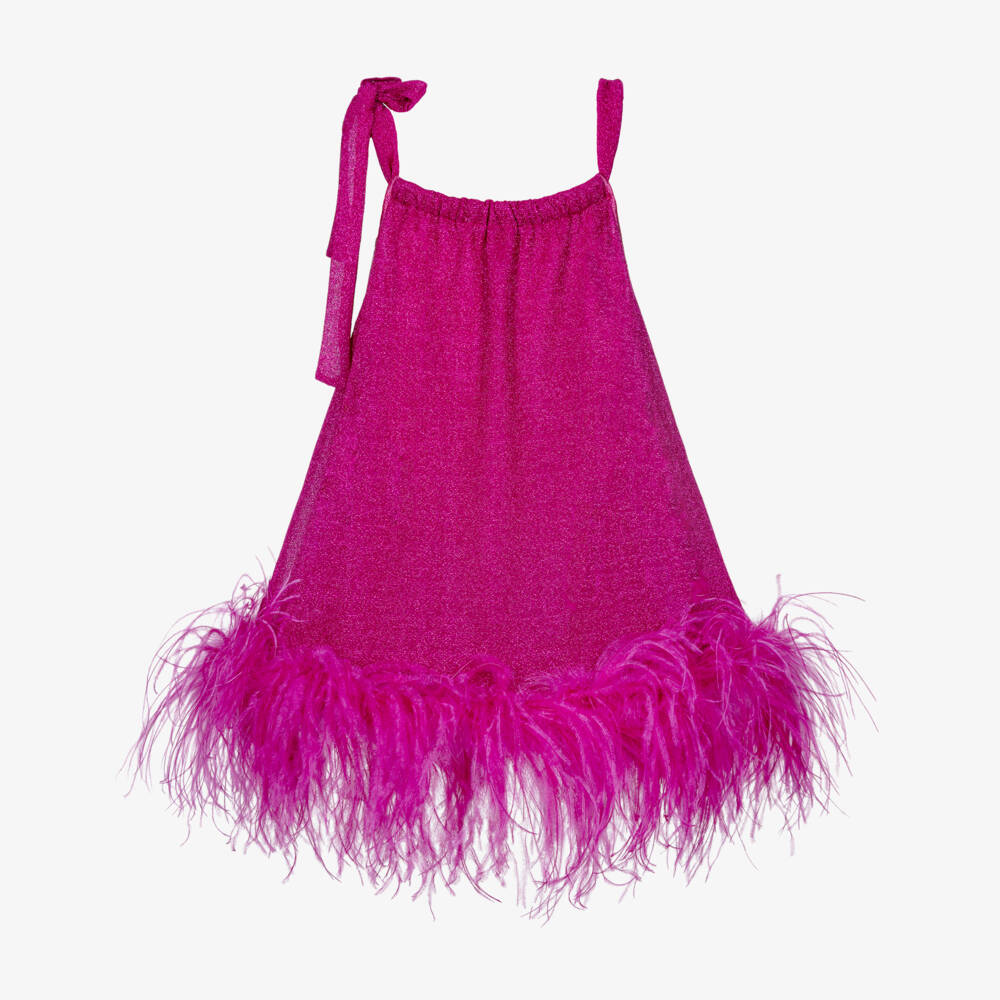Oséree-Платье Lumiére с отделкой перьями пурпурное для девочек  | Childrensalon