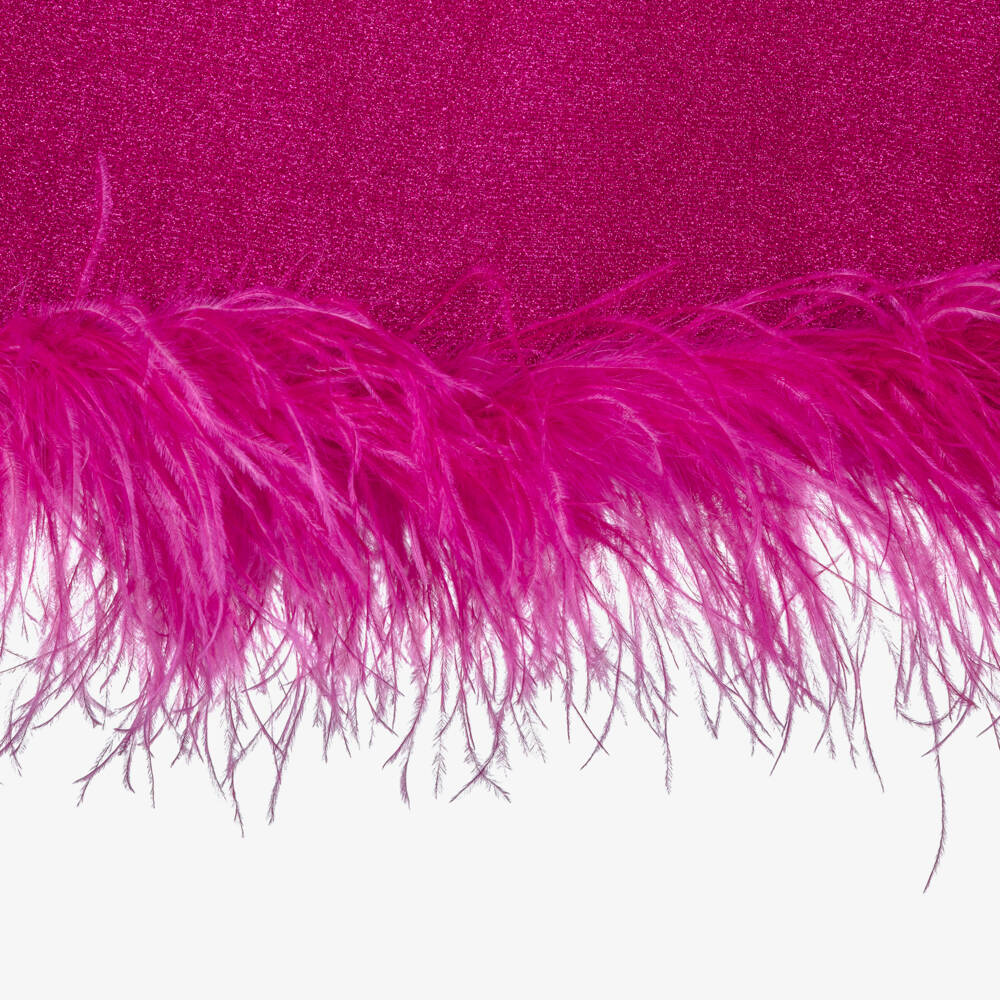 Oséree-Girls Fuchsia Pink Lumiére Feather Trim Dress | Childrensalon