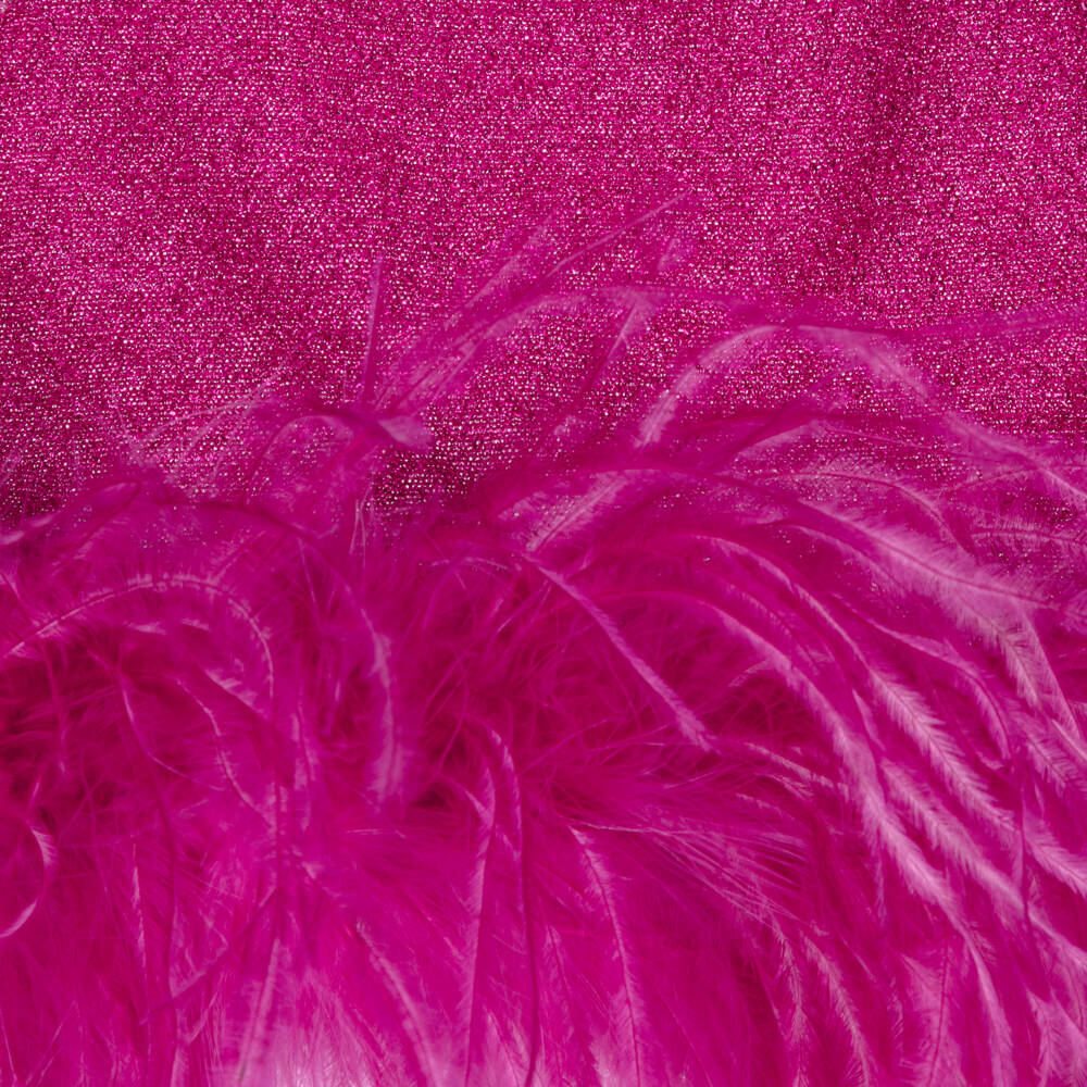 Oséree-Girls Fuchsia Pink Lumiére Feather Trim Halter Neck Top | Childrensalon