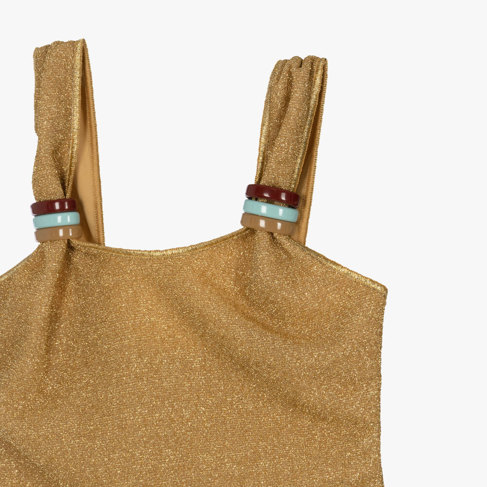 Oséree-Girls Gold Lurex Swimsuit with Coloured Rings | Childrensalon