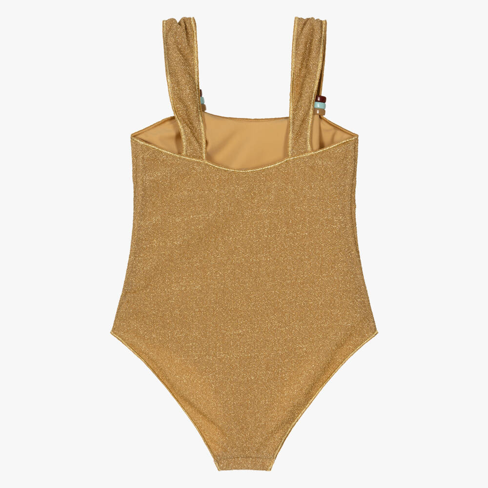 Oséree-Girls Gold Lurex Swimsuit with Coloured Rings | Childrensalon