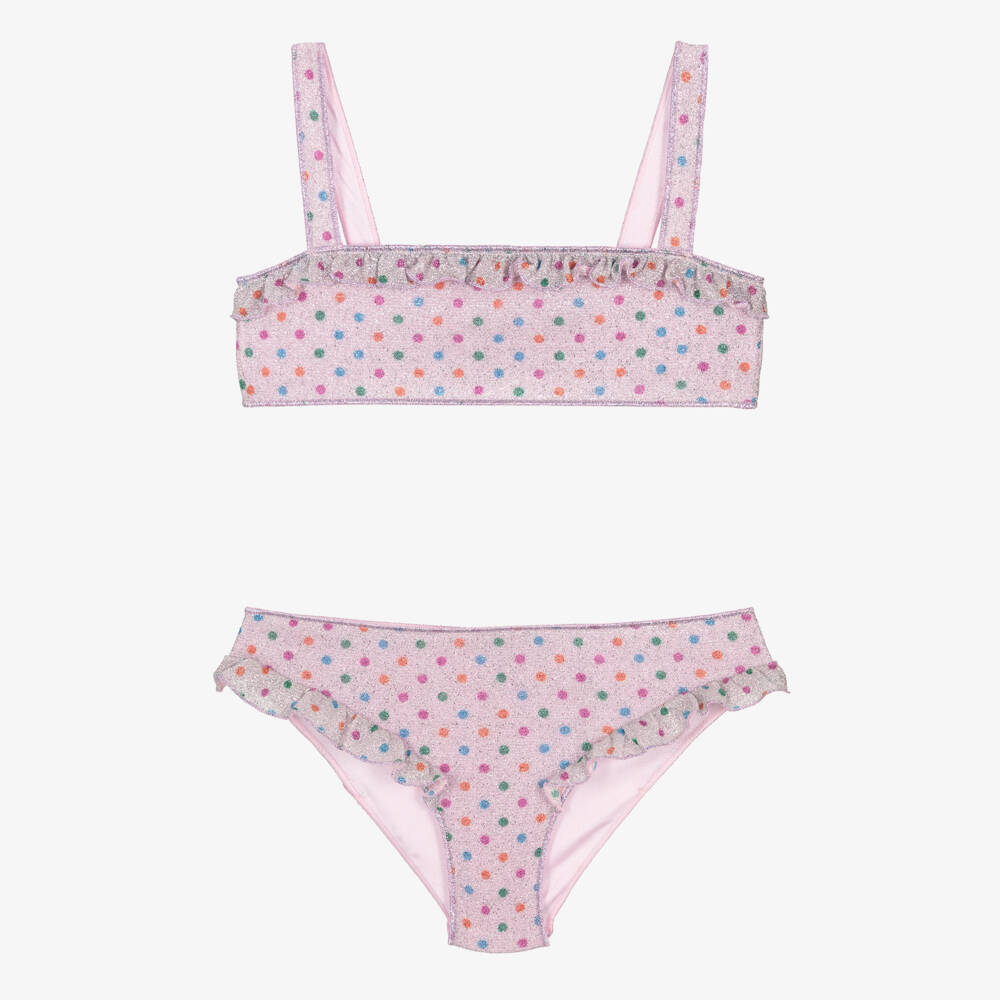 Oséree-Girls Lilac Pink Lumiére Rainbow Polka Dot Bikini | Childrensalon