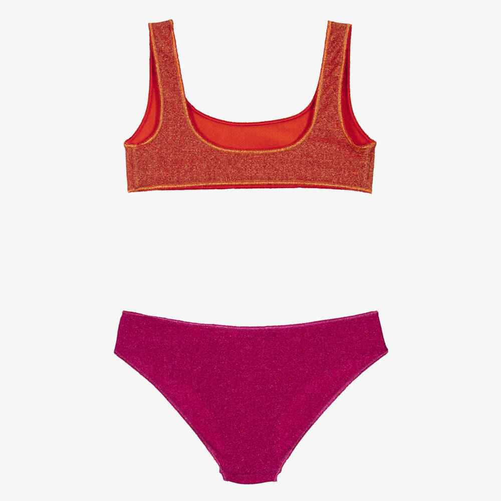 Oséree-Girls Orange & Fuchsia Pink Lumiére Bikini | Childrensalon