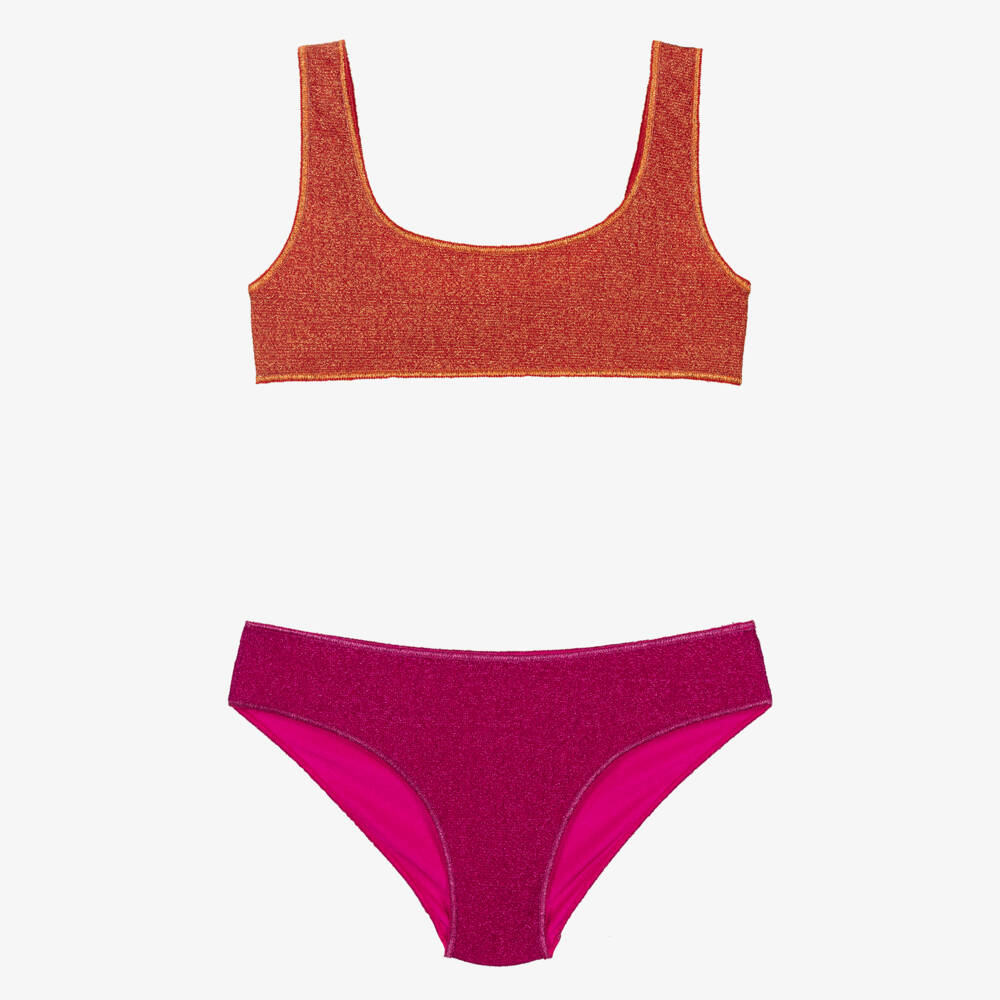 Oséree-Girls Orange & Fuchsia Pink Lumiére Bikini | Childrensalon