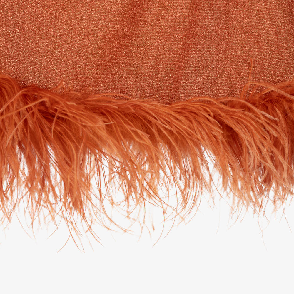 Oséree-Girls Orange Lumiére Feather Trim Dress | Childrensalon
