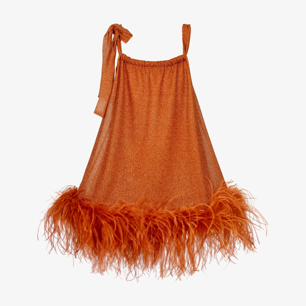 Oséree-Платье Lumiére оранжевое с перьями для девочек  | Childrensalon