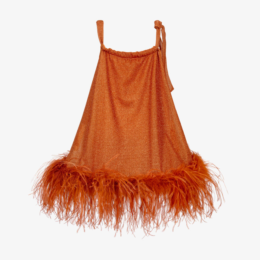 Oséree-فستان مزين بالريش لون برتقالي للبنات | Childrensalon