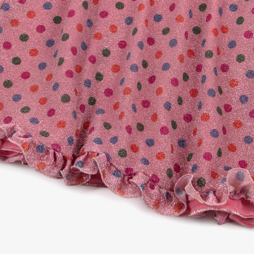 Oséree-Girls Pink Lumiére Rainbow Polka Dot Ruffle Dress | Childrensalon