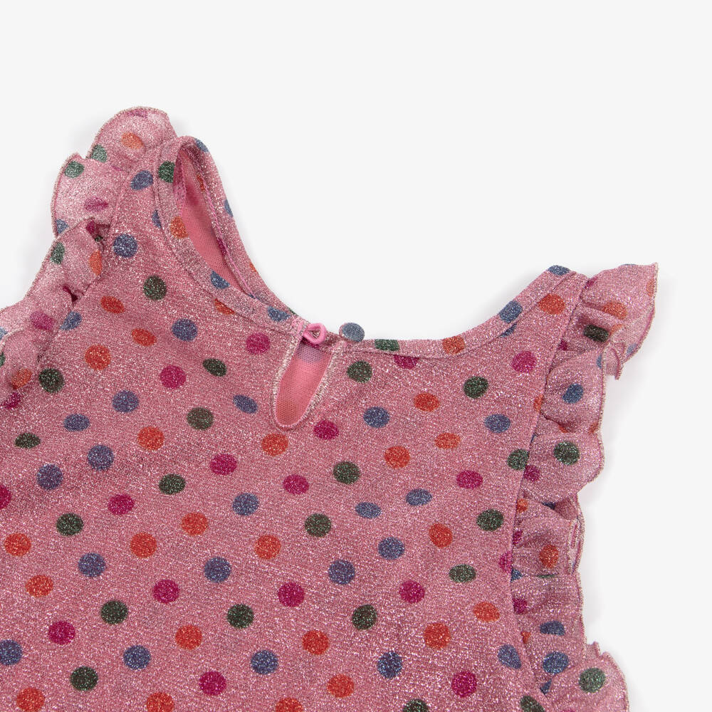 Oséree-Girls Pink Lumiére Rainbow Polka Dot Ruffle Dress | Childrensalon