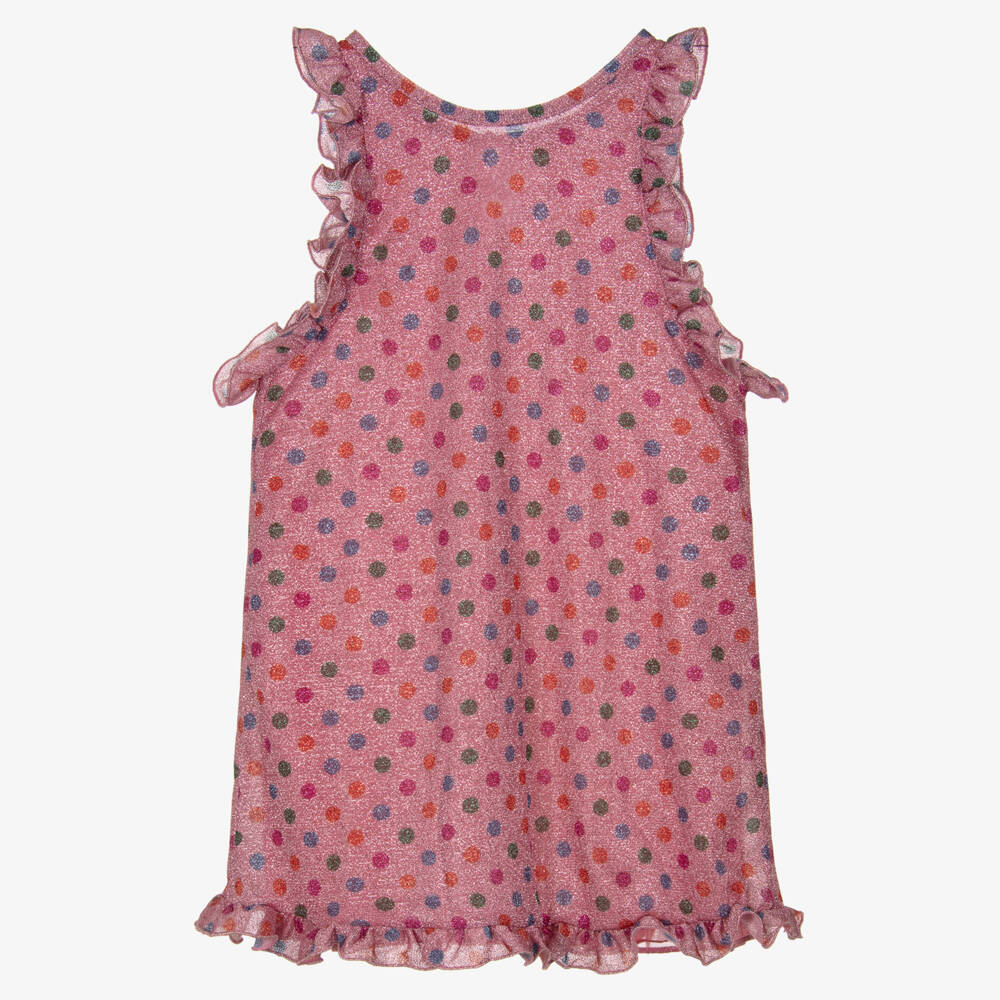 Oséree-Girls Pink Lumiére Rainbow Polka Dot Ruffle Dress | Childrensalon