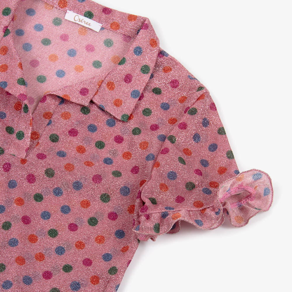 Oséree-Girls Pink Lumiére Rainbow Polka Dot Shirt | Childrensalon