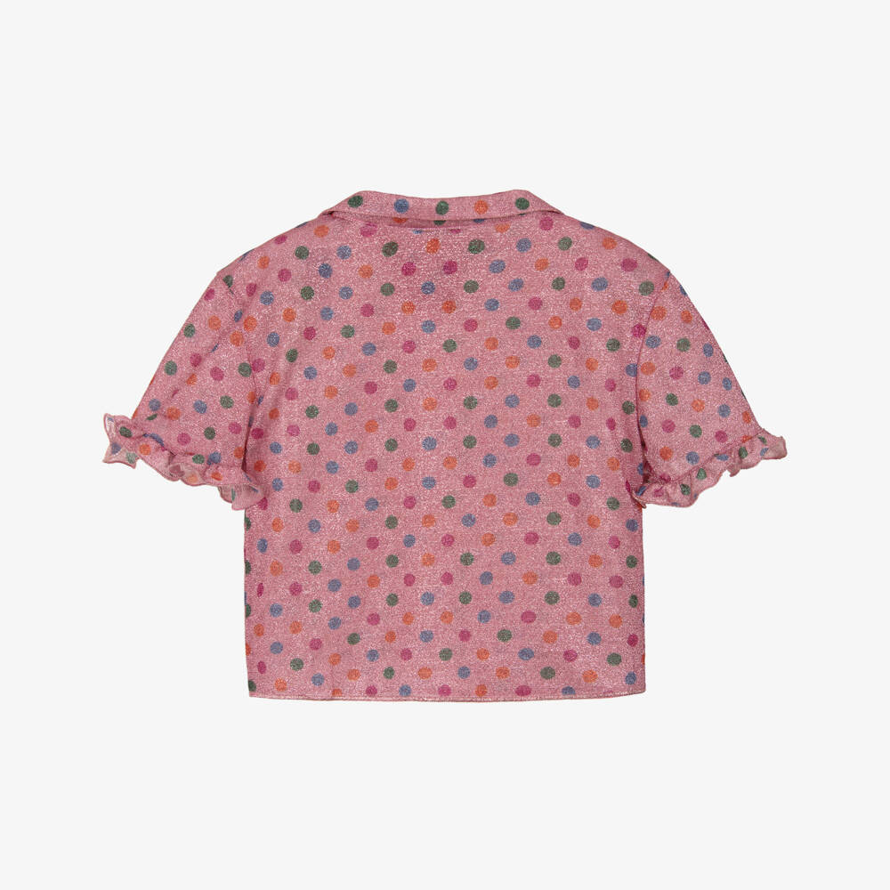 Oséree-Girls Pink Lumiére Rainbow Polka Dot Shirt | Childrensalon