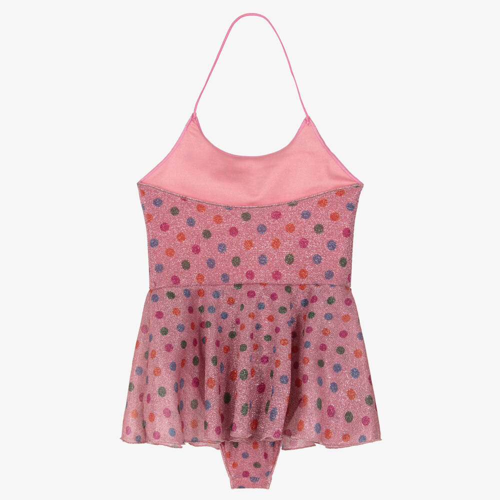 Oséree-Girls Pink Lumiére Rainbow Polka Dot Swimsuit | Childrensalon