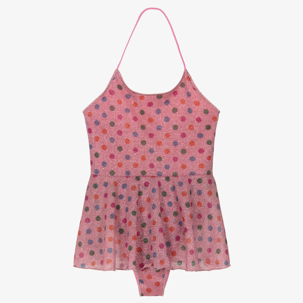Oséree-Girls Pink Lumiére Rainbow Polka Dot Swimsuit | Childrensalon