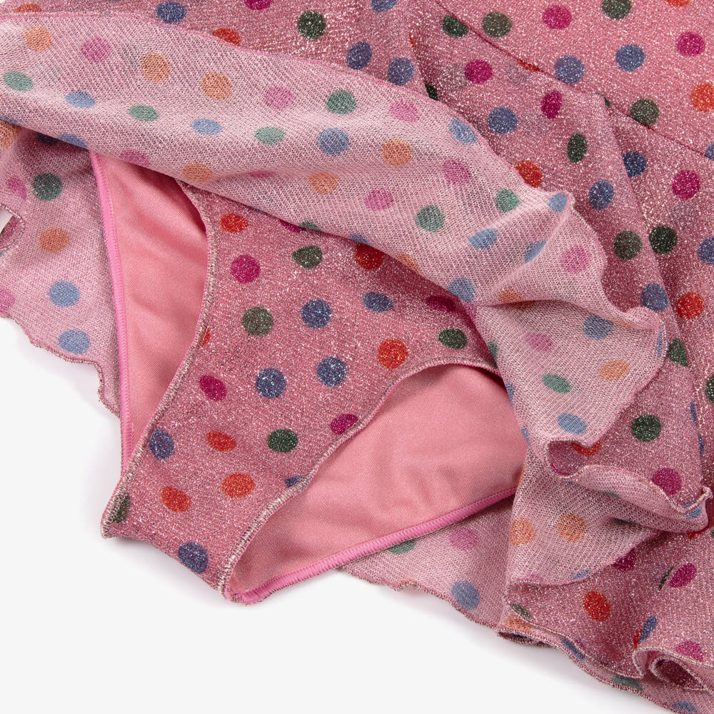 Oséree-Girls Pink Lumiére Rainbow Polka Dot Swimsuit | Childrensalon