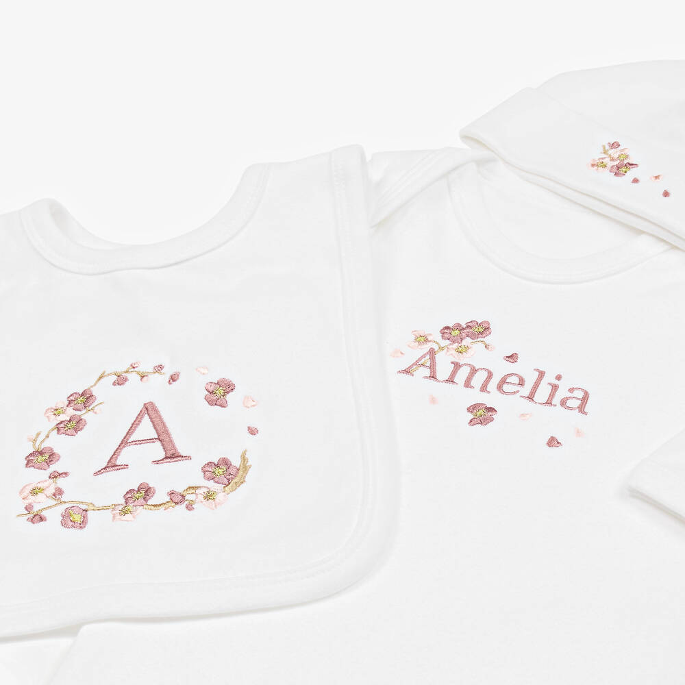 Paint My Dreams-White Blossom Personalised Babysuit Gift Set | Childrensalon