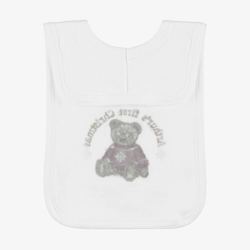 Paint My Dreams-White Cotton Personalised Christmas Teddy Bib | Childrensalon