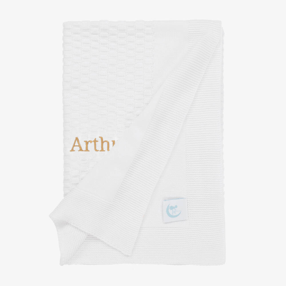 Paint My Dreams-White Cotton Personalised Christmas Teddy Blanket (97cm) | Childrensalon