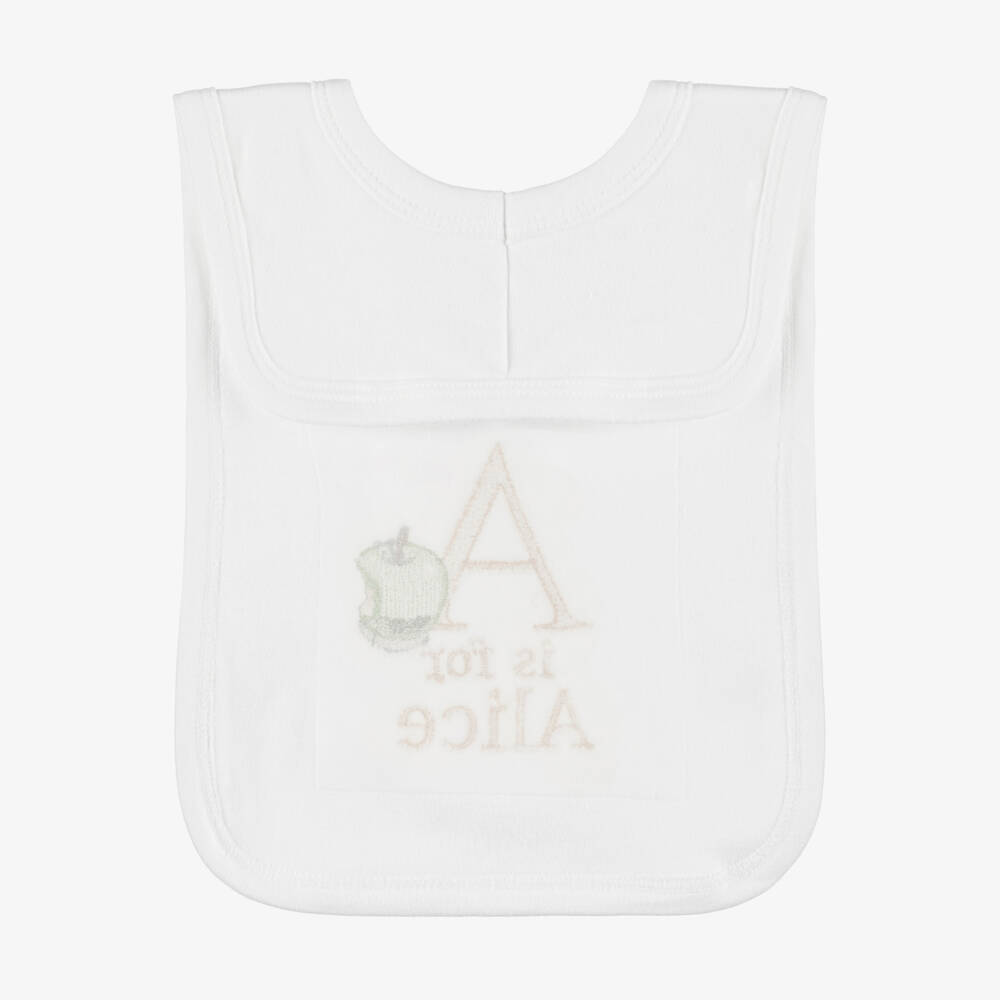 Paint My Dreams-White Embroidered Alphabet Personalised Bib | Childrensalon
