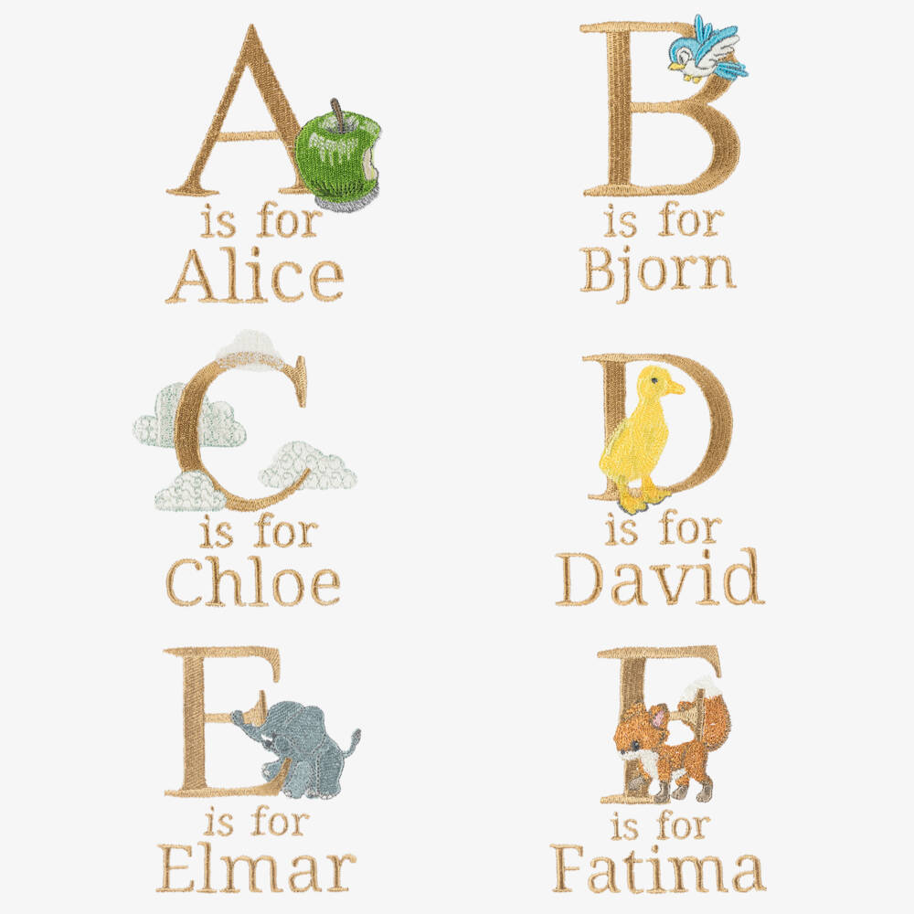 Paint My Dreams-White Embroidered Alphabet Personalised Bib | Childrensalon
