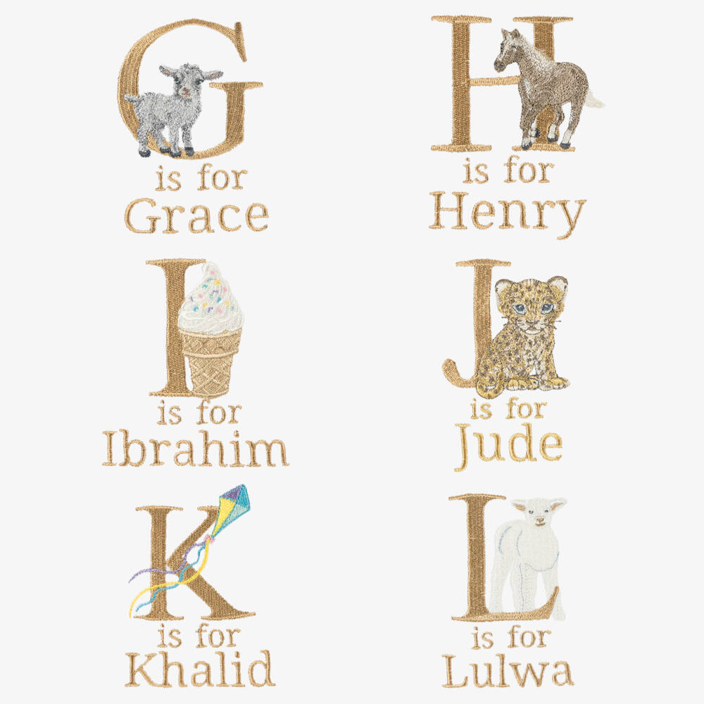 Paint My Dreams-White Embroidered Alphabet Personalised Bib | Childrensalon