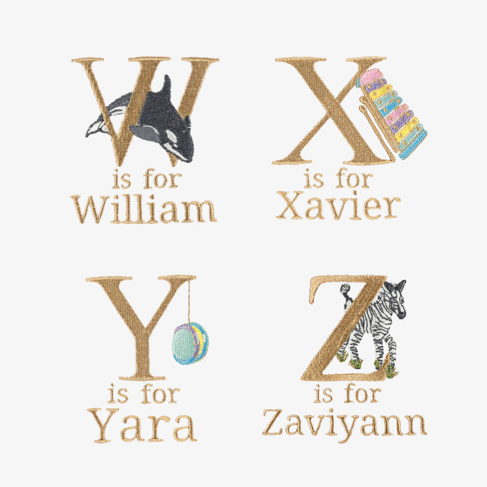 Paint My Dreams-White Embroidered Alphabet Personalised Bib | Childrensalon