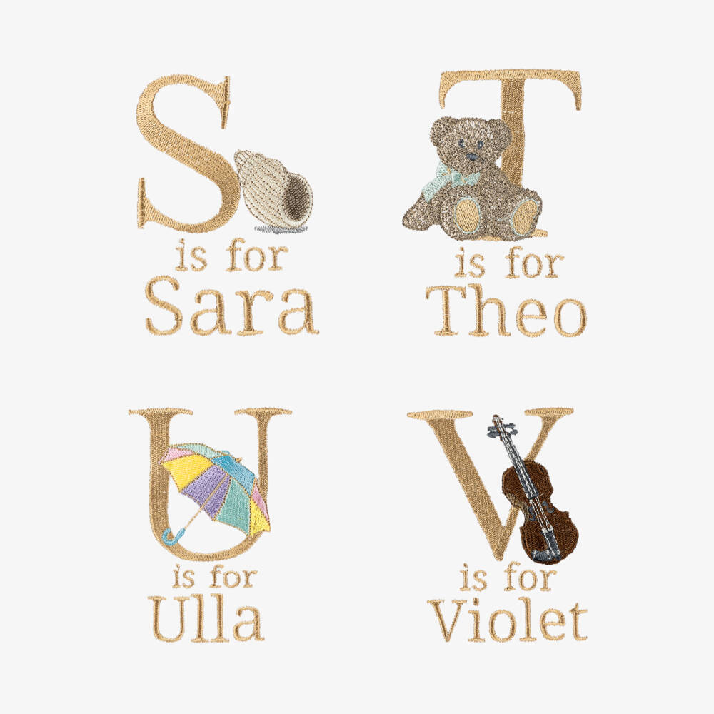 Paint My Dreams-White Embroidered Alphabet Personalised Bib | Childrensalon