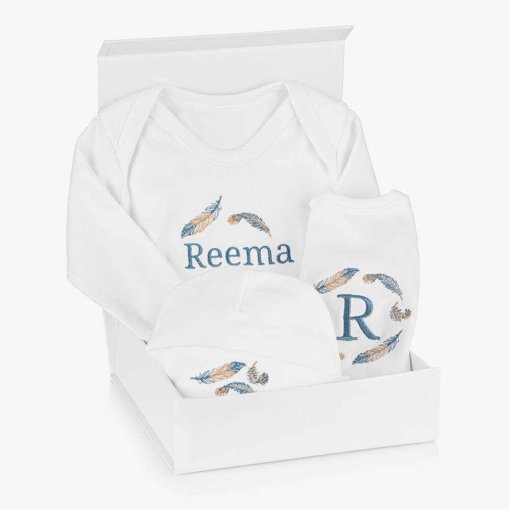 Paint My Dreams-طقم أفرول مخصص بتطريز ريش قطن لون أبيض | Childrensalon