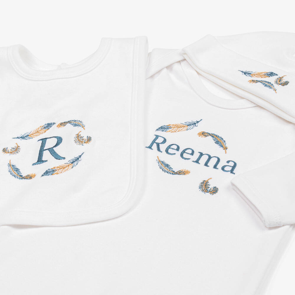 Paint My Dreams-White Feather Personalised Babysuit Gift Set | Childrensalon