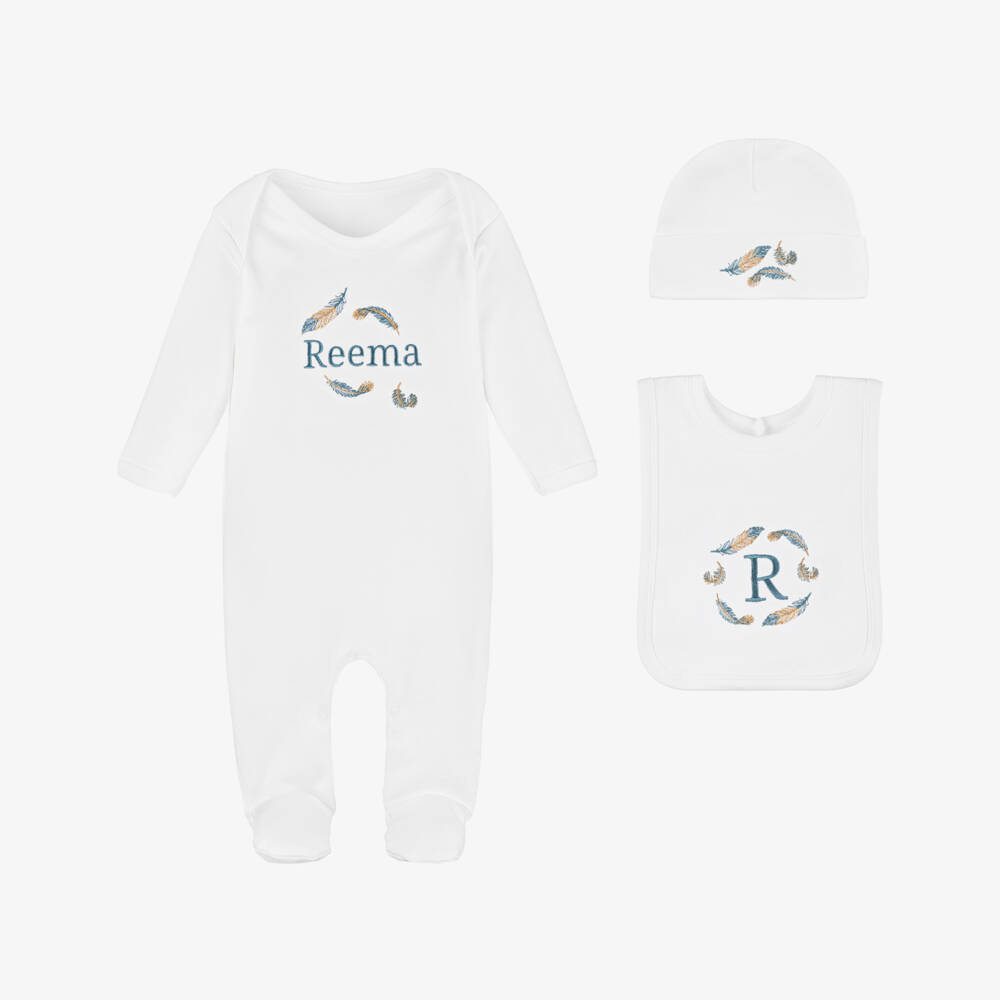 Paint My Dreams-White Feather Personalised Babysuit Gift Set | Childrensalon