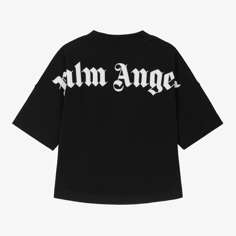 Palm Angels-Black Cotton Crew Neck T-Shirt | Childrensalon
