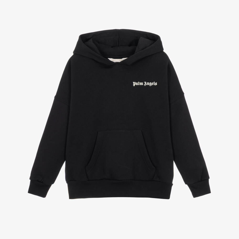 Palm Angels-Black Cotton Hoodie for Boys with Logo Print | Childrensalon