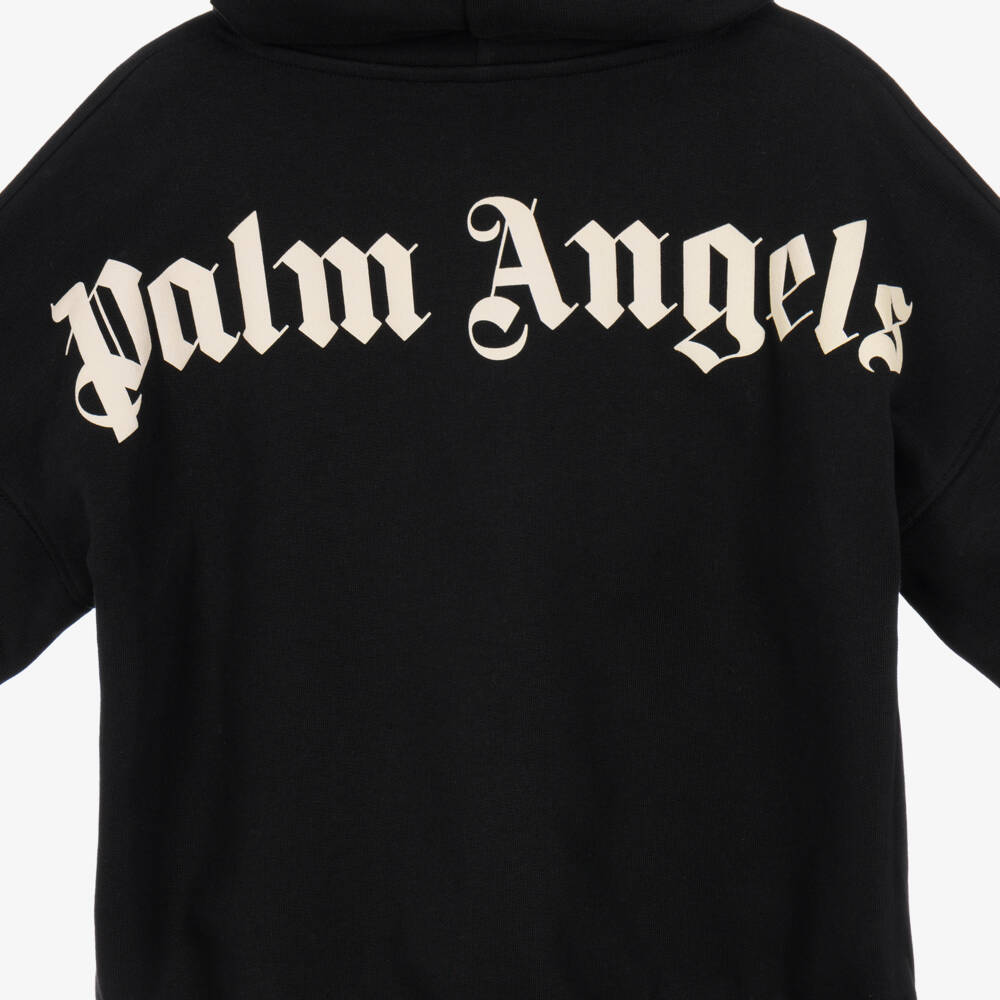 Palm Angels-Black Cotton Hoodie for Boys with Logo Print | Childrensalon