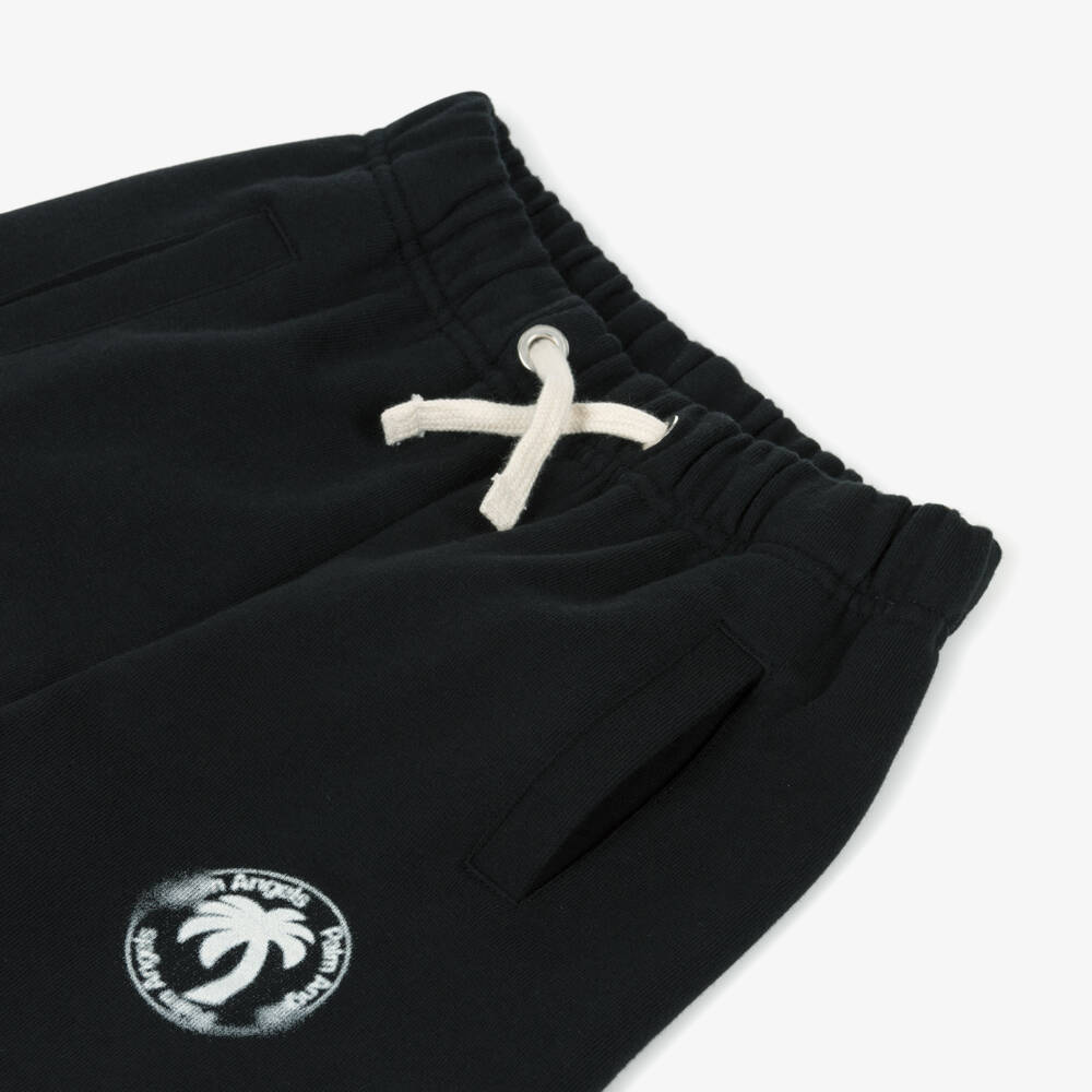 Palm Angels-Boys Black Cotton Jersey Shorts with Blurred Palm Tree Logo | Childrensalon
