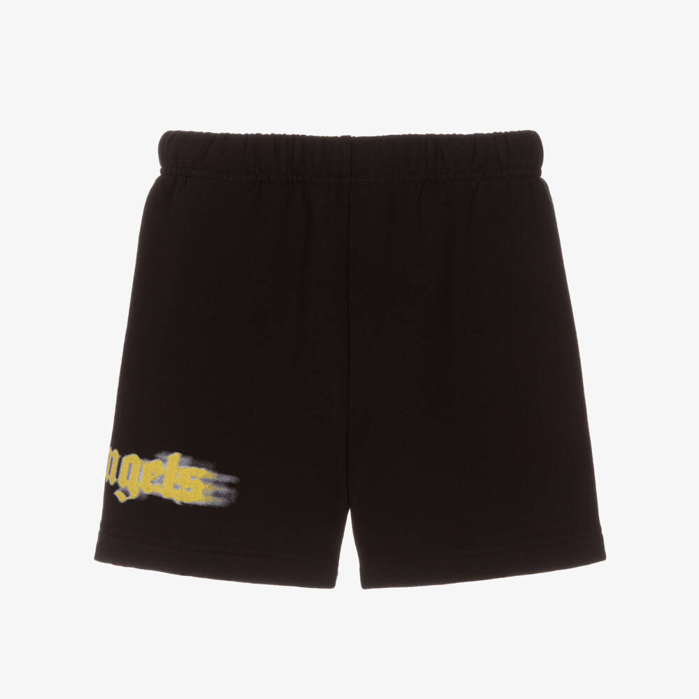 Palm Angels-Boys Black Cotton Shorts with Yellow Blurred Logo | Childrensalon