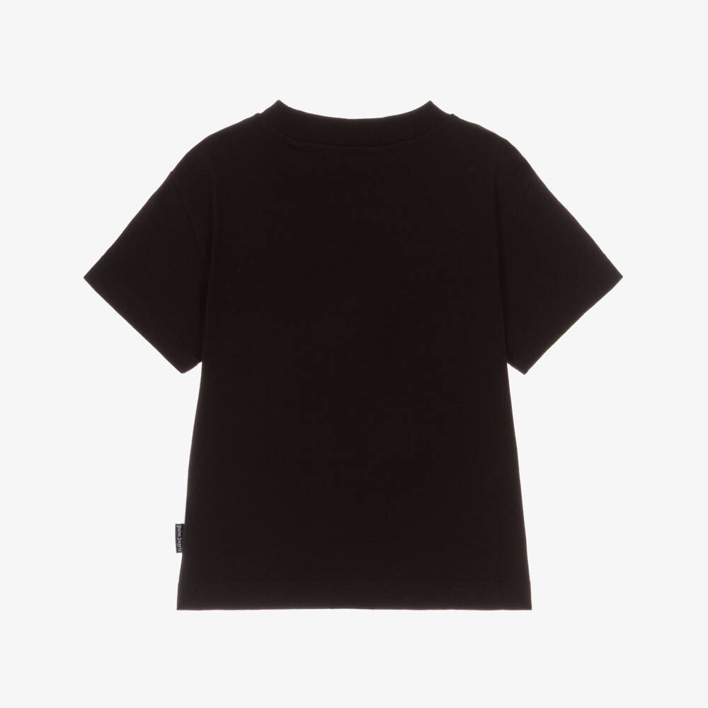 Palm Angels-Boys Black Cotton T-Shirt with Yellow Blurred Logo | Childrensalon