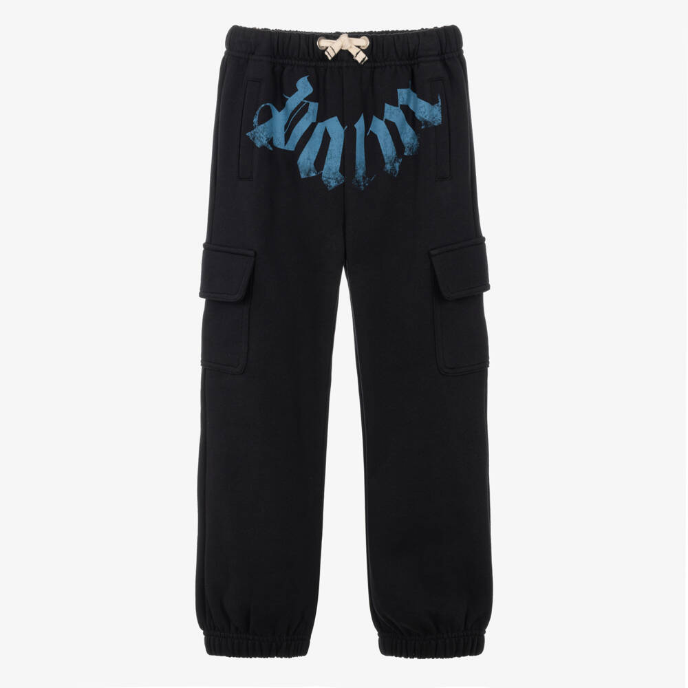 Palm Angels-Boys Black Drawstring Joggers with Logo Print | Childrensalon