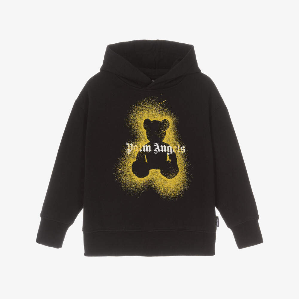 Palm Angels-Boys Black Hoodie with Sprayed Bear & Logo | Childrensalon