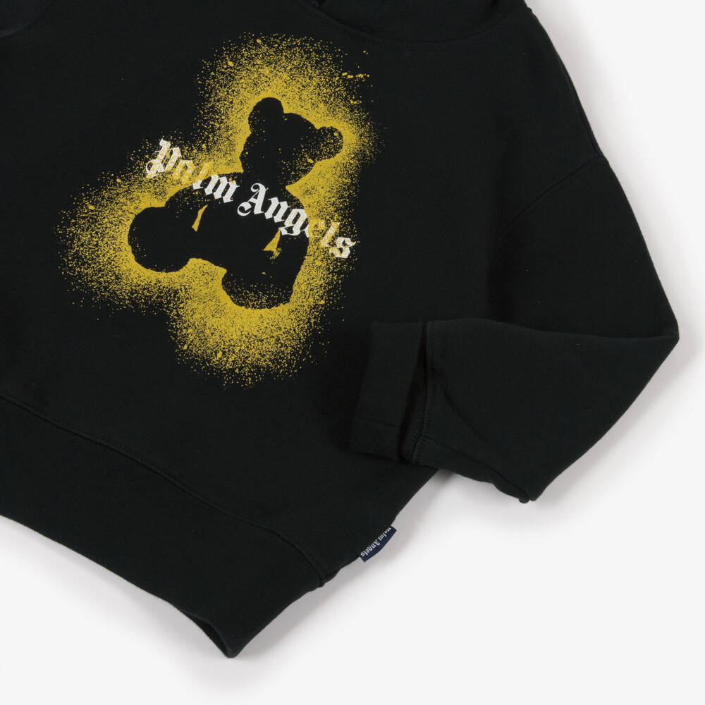 Palm Angels-Boys Black Hoodie with Sprayed Bear & Logo | Childrensalon