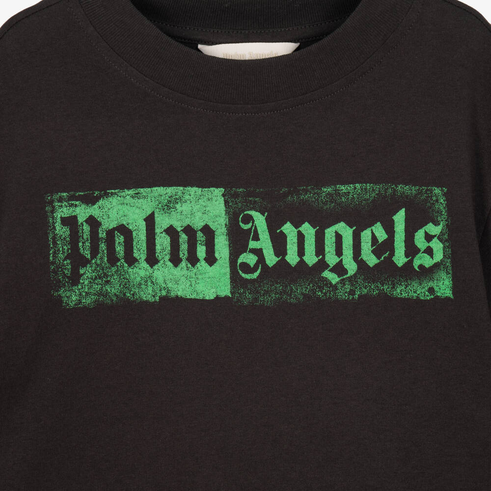 Palm Angels-Boys Black Logo Print T-Shirt in Cotton Jersey | Childrensalon