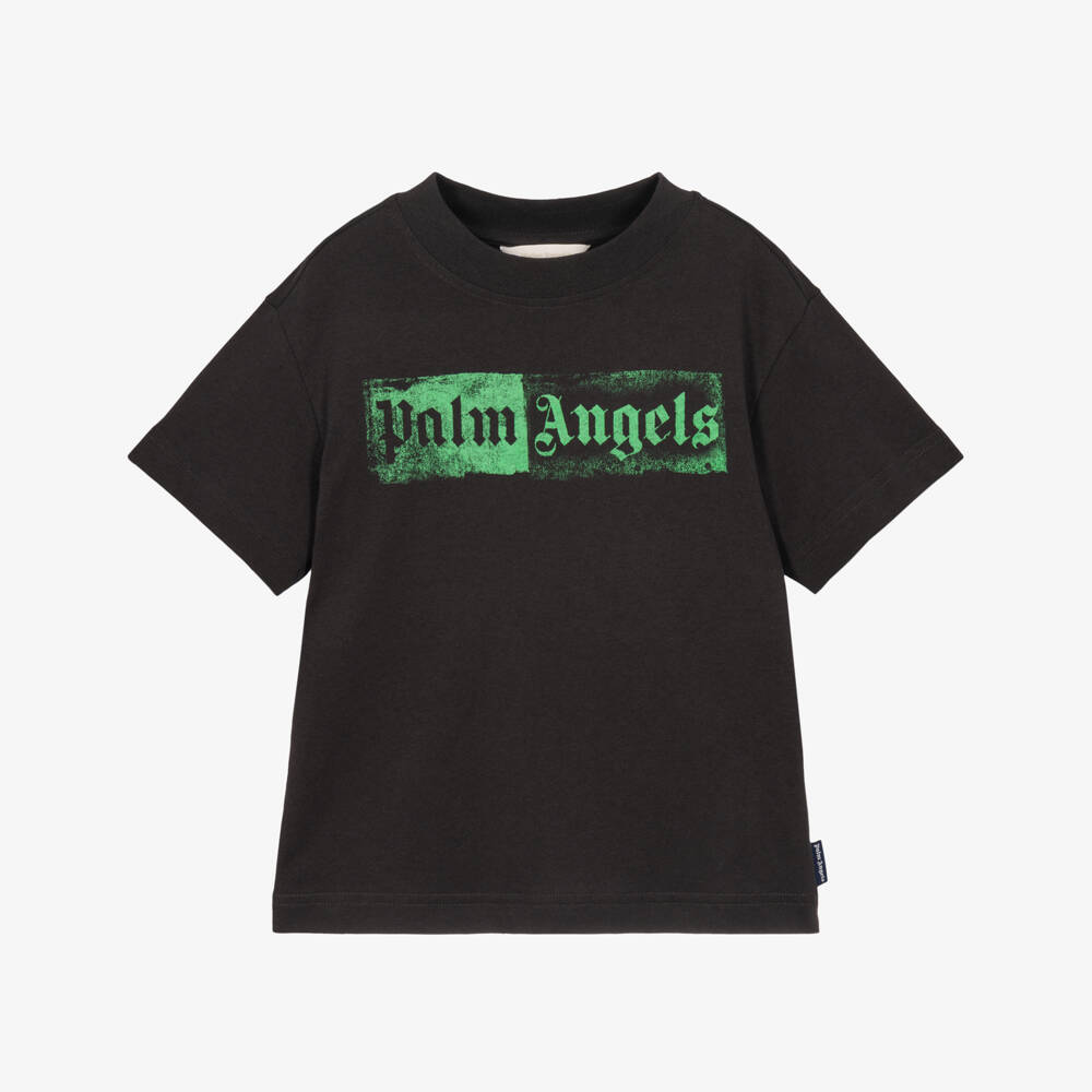 Palm Angels-Boys Black Logo Print T-Shirt in Cotton Jersey | Childrensalon