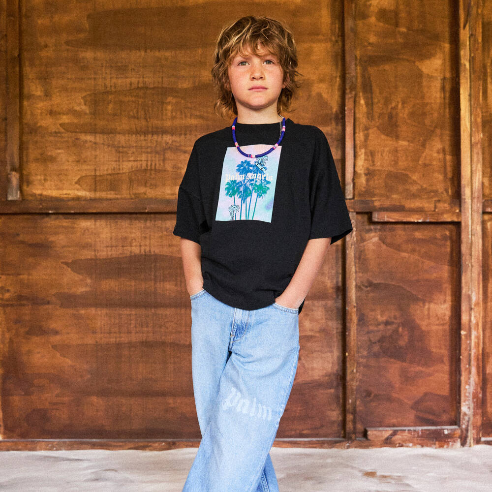 Palm Angels-تيشيرت قطن بشعار نخلة لون أسود للأولاد | Childrensalon