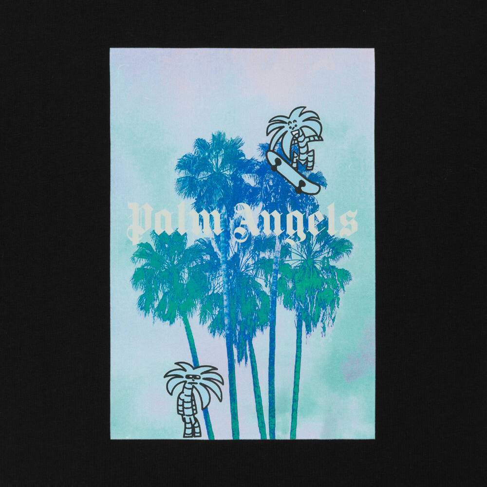Palm Angels-تيشيرت قطن بشعار نخلة لون أسود للأولاد | Childrensalon